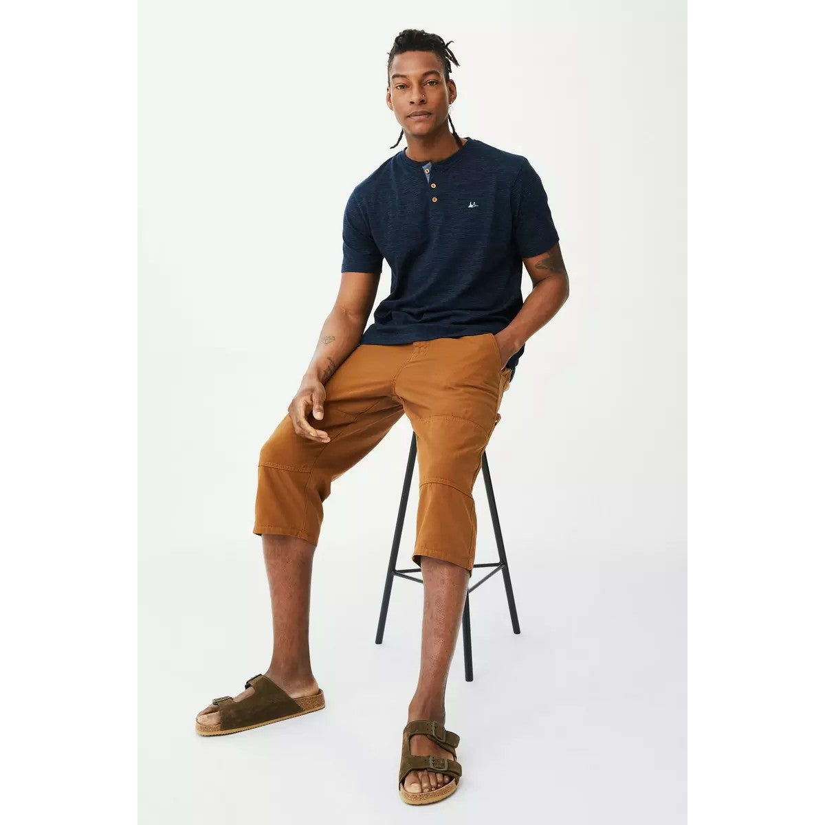 Tan - Pack Shot - Mantaray Mens Slub 3-4 Shorts
