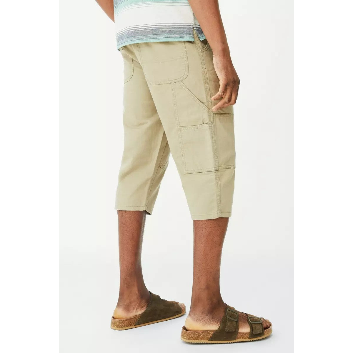 Natural - Back - Mantaray Mens Slub 3-4 Shorts