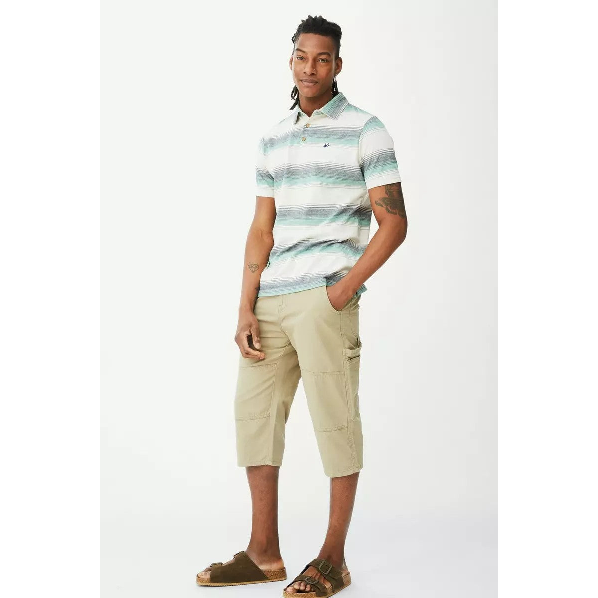 Natural - Pack Shot - Mantaray Mens Slub 3-4 Shorts