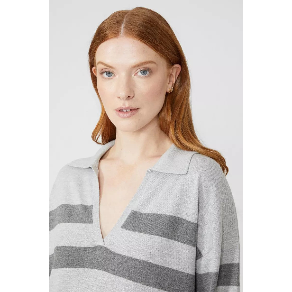 Grey - Lifestyle - Maine Womens-Ladies Striped Cotton V Neck Jumper Dress