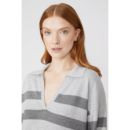 Grey - Lifestyle - Maine Womens-Ladies Striped Cotton V Neck Jumper Dress