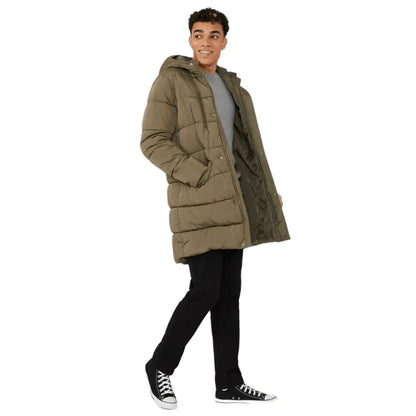 Khaki - Front - Red Herring Mens Longline Padded Jacket
