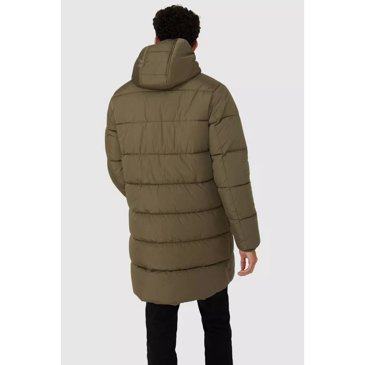 Khaki - Back - Red Herring Mens Longline Padded Jacket