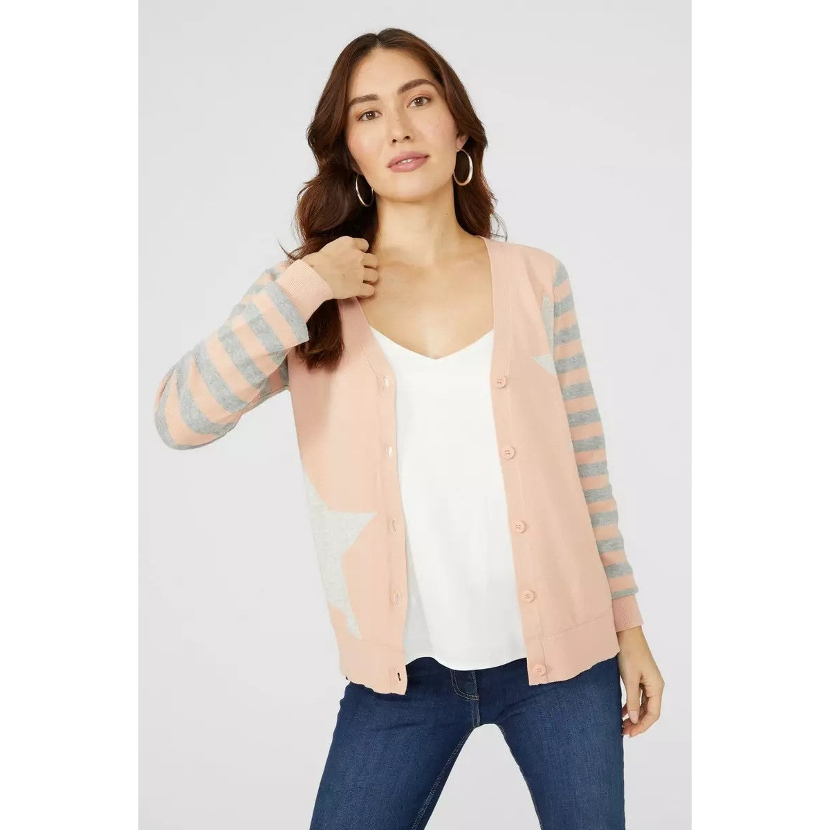 Dark Pink - Lifestyle - Mantaray Womens-Ladies Stars & Stripes Intarsia Long-Sleeved Cardigan