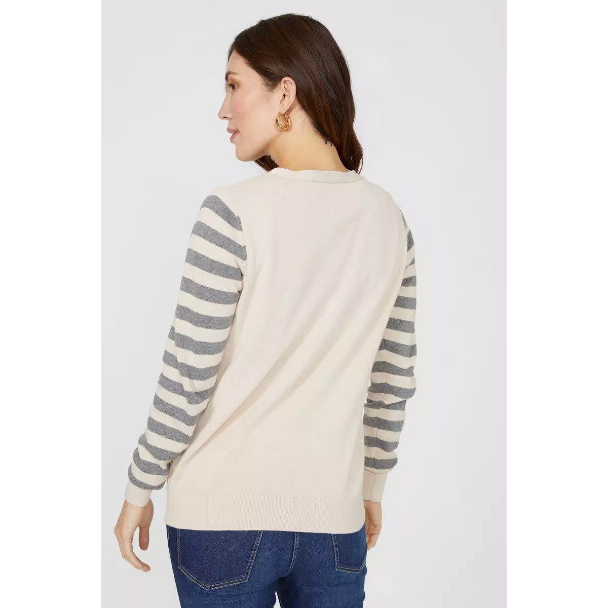 Oatmeal - Back - Mantaray Womens-Ladies Stars & Stripes Intarsia Long-Sleeved Cardigan