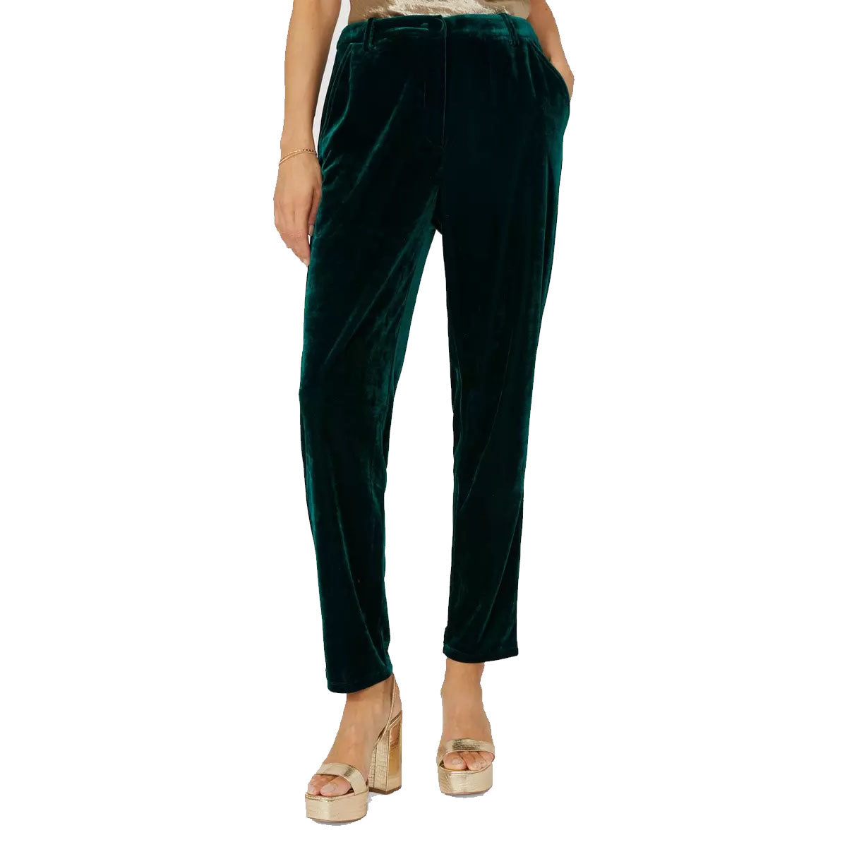 Green - Front - Principles Womens-Ladies Velvet Cropped Trousers