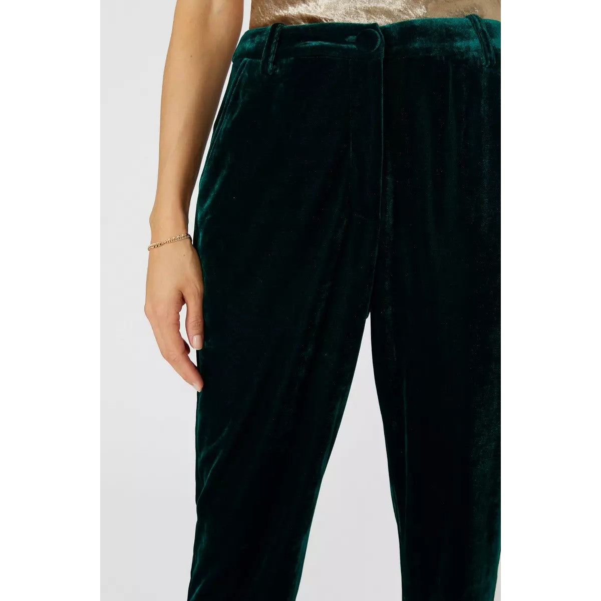 Green - Side - Principles Womens-Ladies Velvet Cropped Trousers