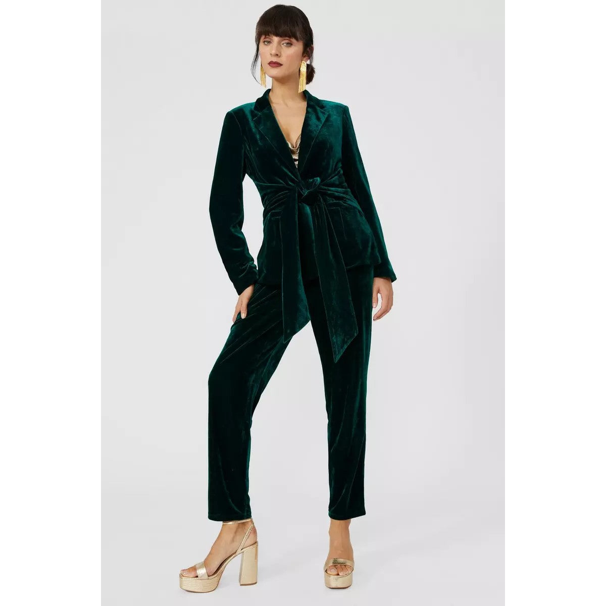 Green - Pack Shot - Principles Womens-Ladies Velvet Cropped Trousers