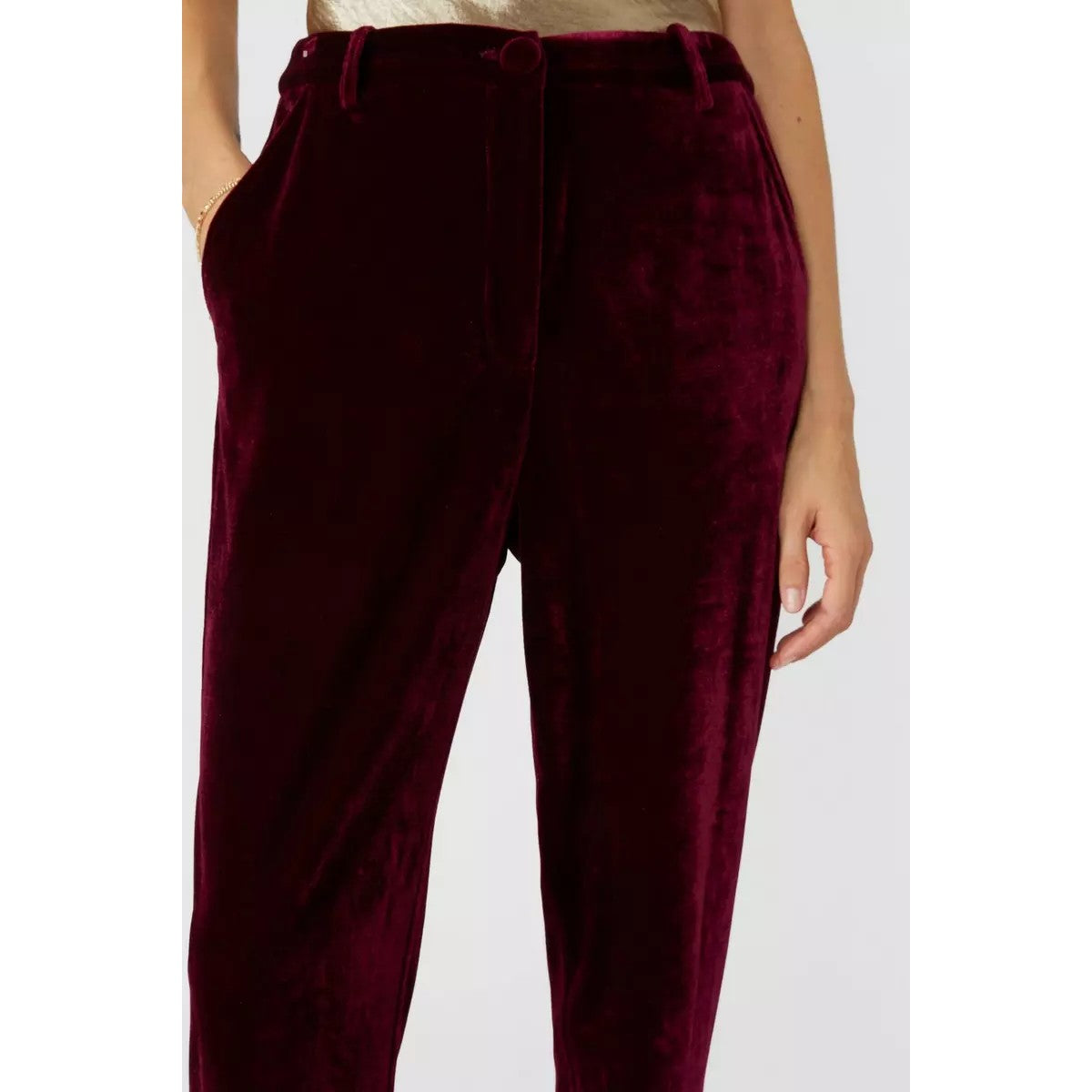 Berry - Side - Principles Womens-Ladies Velvet Cropped Trousers