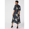 Black - Back - Principles Womens-Ladies Leaf Print Cuffed Midi Dress