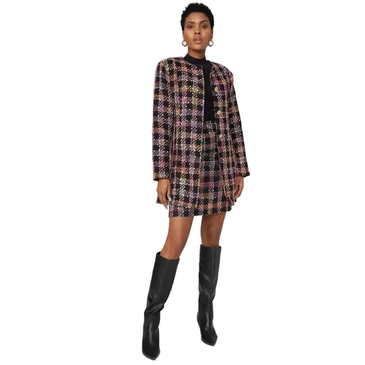 Black-Yellow - Front - Principles Womens-Ladies Bouclé Longline Blazer