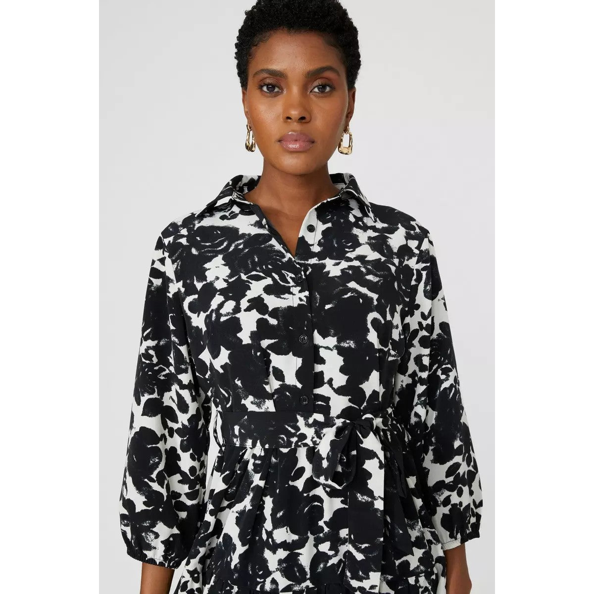 Monochrome - Side - Principles Womens-Ladies Floral 3-4 Sleeve Shirt Dress
