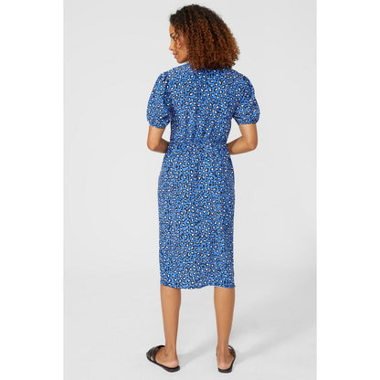 Blue - Back - Mantaray Womens-Ladies Animal Print Woven V Neck Dress