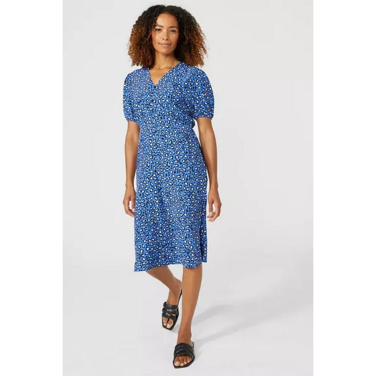 Blue - Lifestyle - Mantaray Womens-Ladies Animal Print Woven V Neck Dress