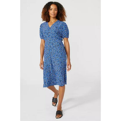 Blue - Lifestyle - Mantaray Womens-Ladies Animal Print Woven V Neck Dress