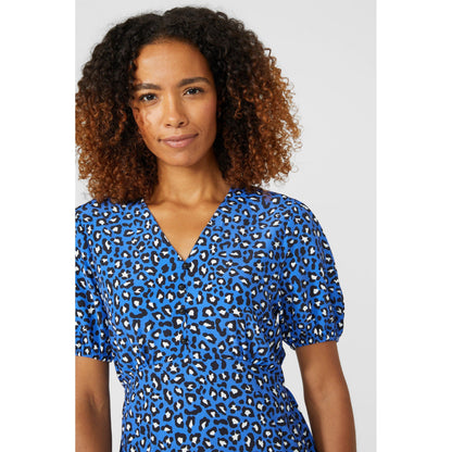 Blue - Pack Shot - Mantaray Womens-Ladies Animal Print Woven V Neck Dress