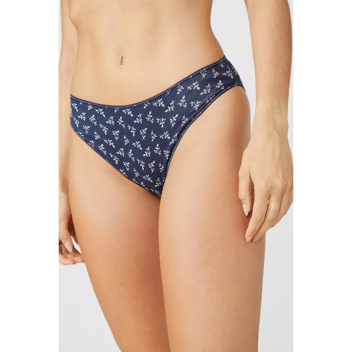 Navy - Side - Debenhams Womens-Ladies Sprigs Marl High Leg Briefs (Pack of 5)
