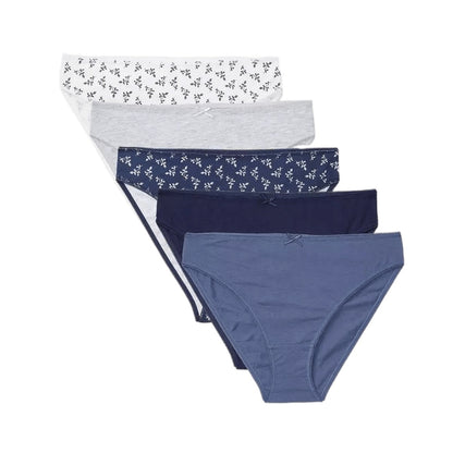 Navy - Front - Debenhams Womens-Ladies Sprigs Marl High Leg Briefs (Pack of 5)
