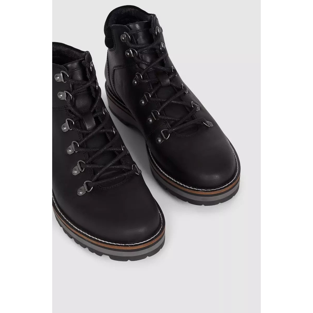 Black - Side - Mantaray Mens Rutland Leather Wedge Heel Hiking Boots