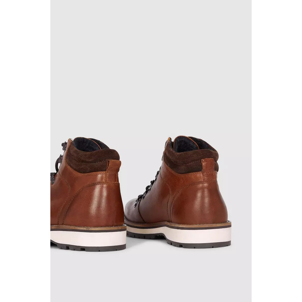 Tan - Back - Mantaray Mens Rutland Leather Wedge Heel Hiking Boots