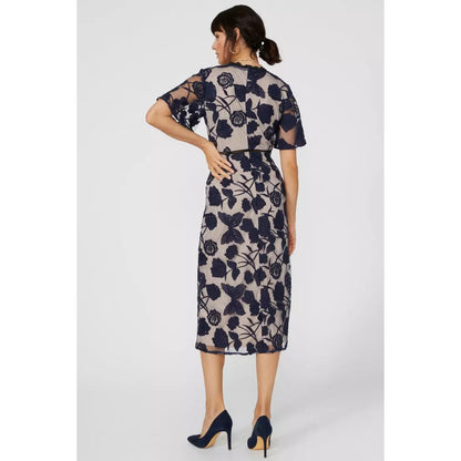 Navy - Back - Principles Womens-Ladies Contour Floral Lace Detail Midi Dress