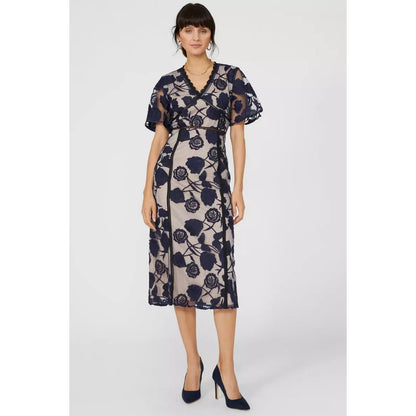 Navy - Lifestyle - Principles Womens-Ladies Contour Floral Lace Detail Midi Dress