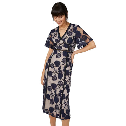 Navy - Front - Principles Womens-Ladies Contour Floral Lace Detail Midi Dress