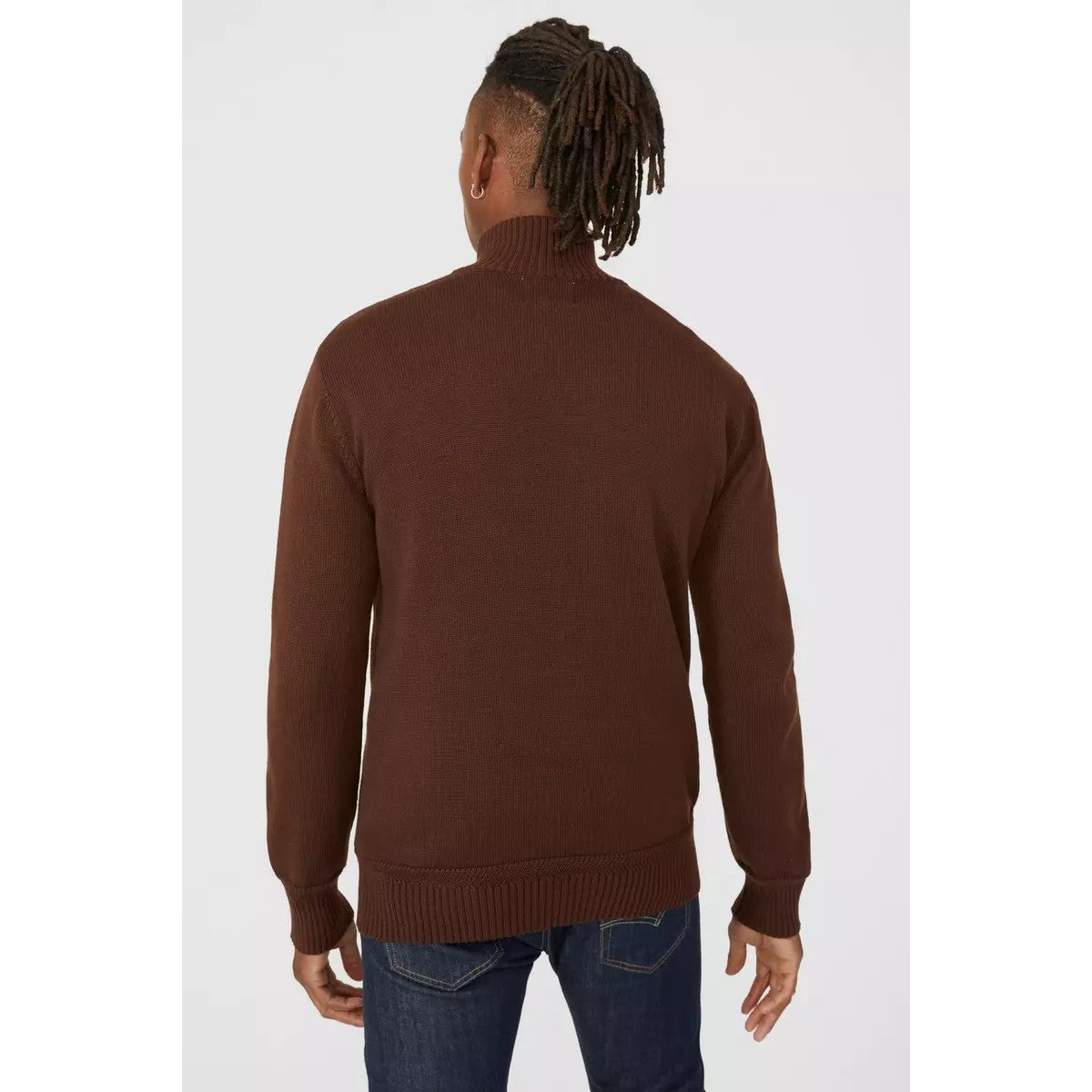 Chocolate - Back - Mantaray Mens Zip Neck Jumper