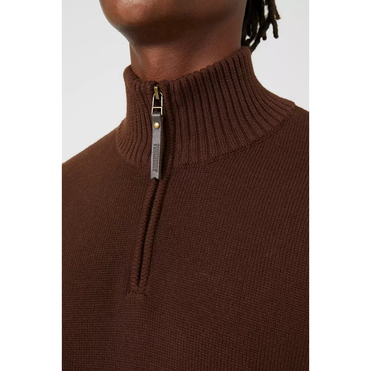 Chocolate - Side - Mantaray Mens Zip Neck Jumper