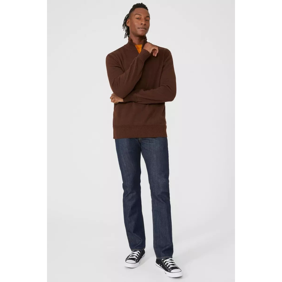 Chocolate - Lifestyle - Mantaray Mens Zip Neck Jumper