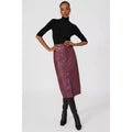 Berry - Pack Shot - Principles Womens-Ladies Leather Popper Detail Midi Skirt
