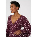 Wine - Side - Principles Womens-Ladies Bodice Spotted V Neck Top