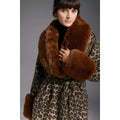 Camel - Side - Principles Womens-Ladies Animal Print Faux Fur Longline Coat