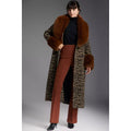 Camel - Lifestyle - Principles Womens-Ladies Animal Print Faux Fur Longline Coat