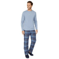 Light Blue - Front - Debenhams Mens Checked Long Pyjama Set