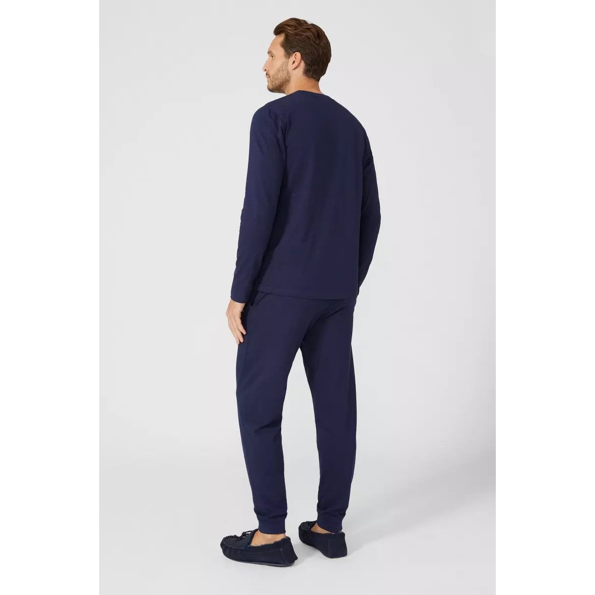 Navy - Back - Debenhams Mens Plain Pocket Long-Sleeved T-Shirt