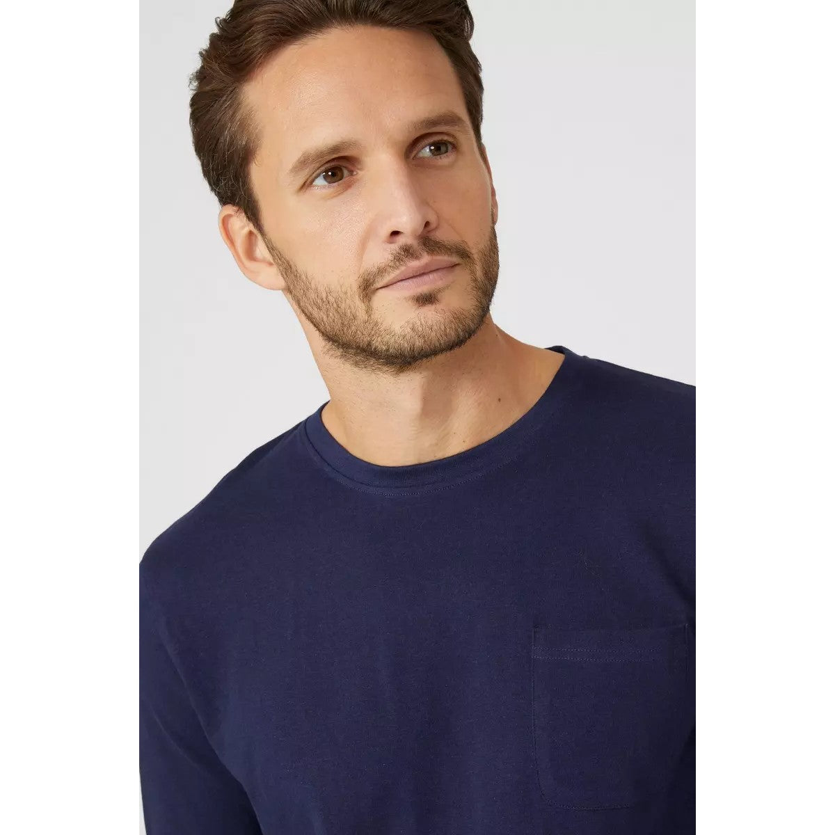 Navy - Side - Debenhams Mens Plain Pocket Long-Sleeved T-Shirt