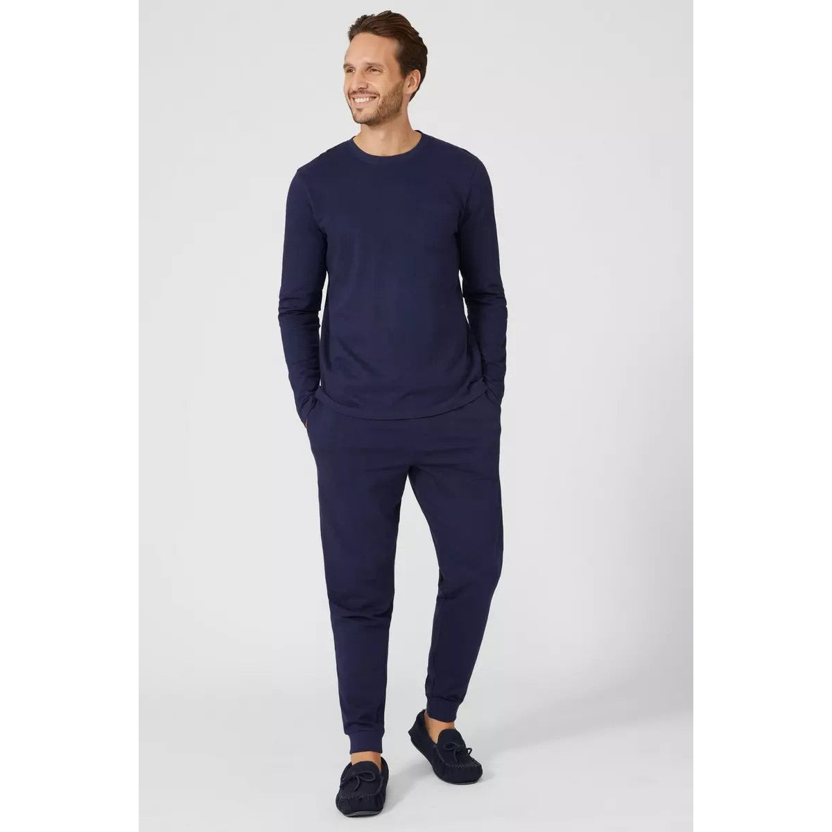 Navy - Pack Shot - Debenhams Mens Plain Pocket Long-Sleeved T-Shirt