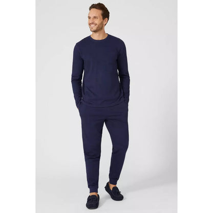 Navy - Pack Shot - Debenhams Mens Plain Pocket Long-Sleeved T-Shirt
