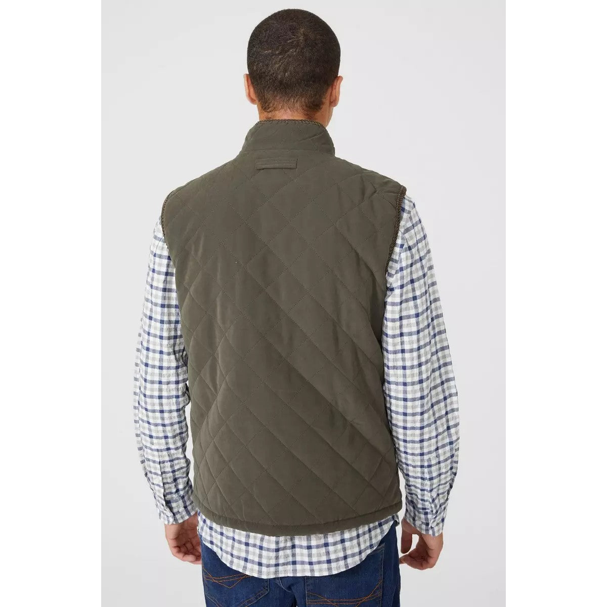 Khaki - Back - Maine Mens Diamond Quilted Gilet