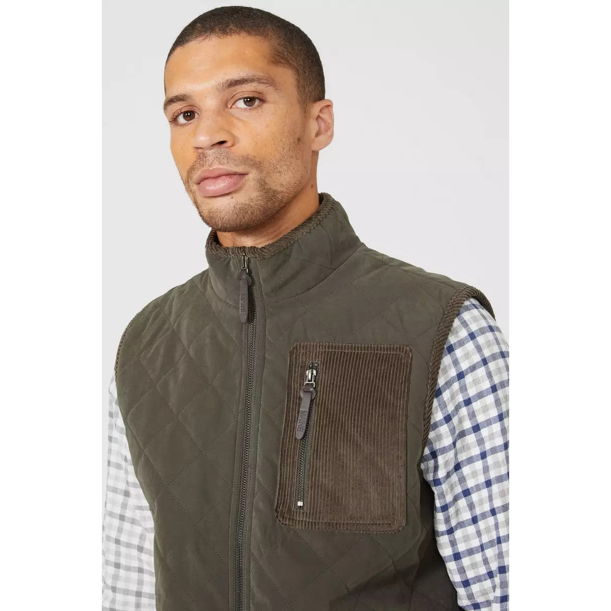 Khaki - Side - Maine Mens Diamond Quilted Gilet