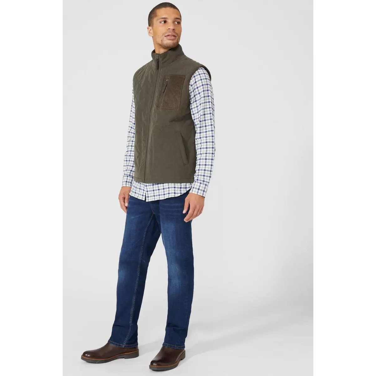Khaki - Pack Shot - Maine Mens Diamond Quilted Gilet