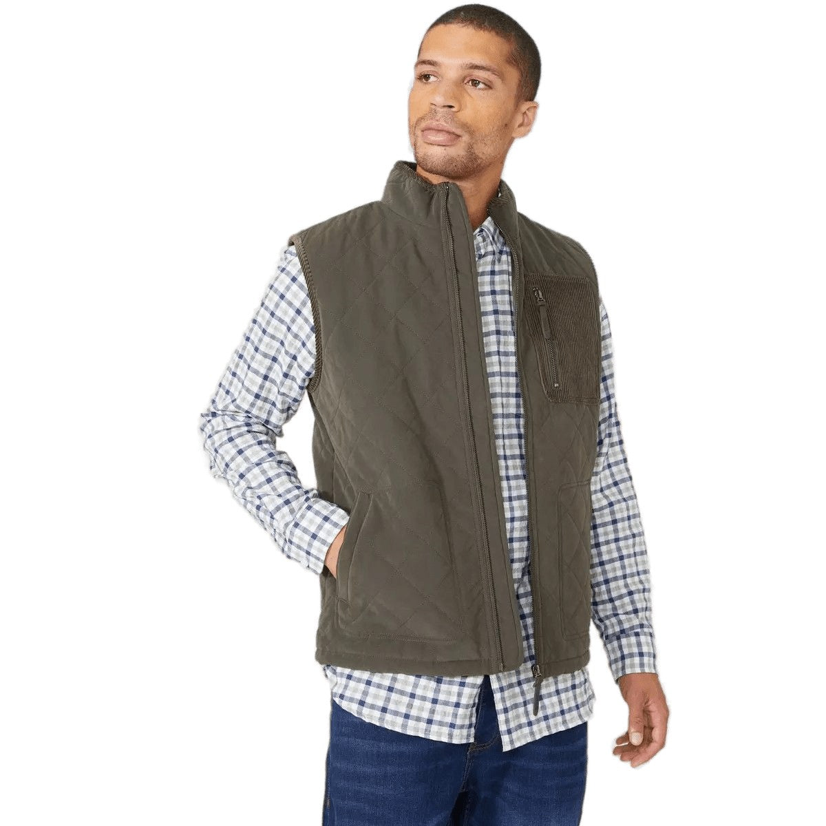Khaki - Front - Maine Mens Diamond Quilted Gilet