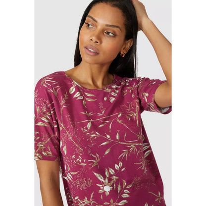 Burgundy - Lifestyle - Debenhams Womens-Ladies Sprigs Jersey Short-Sleeved Pyjama Top