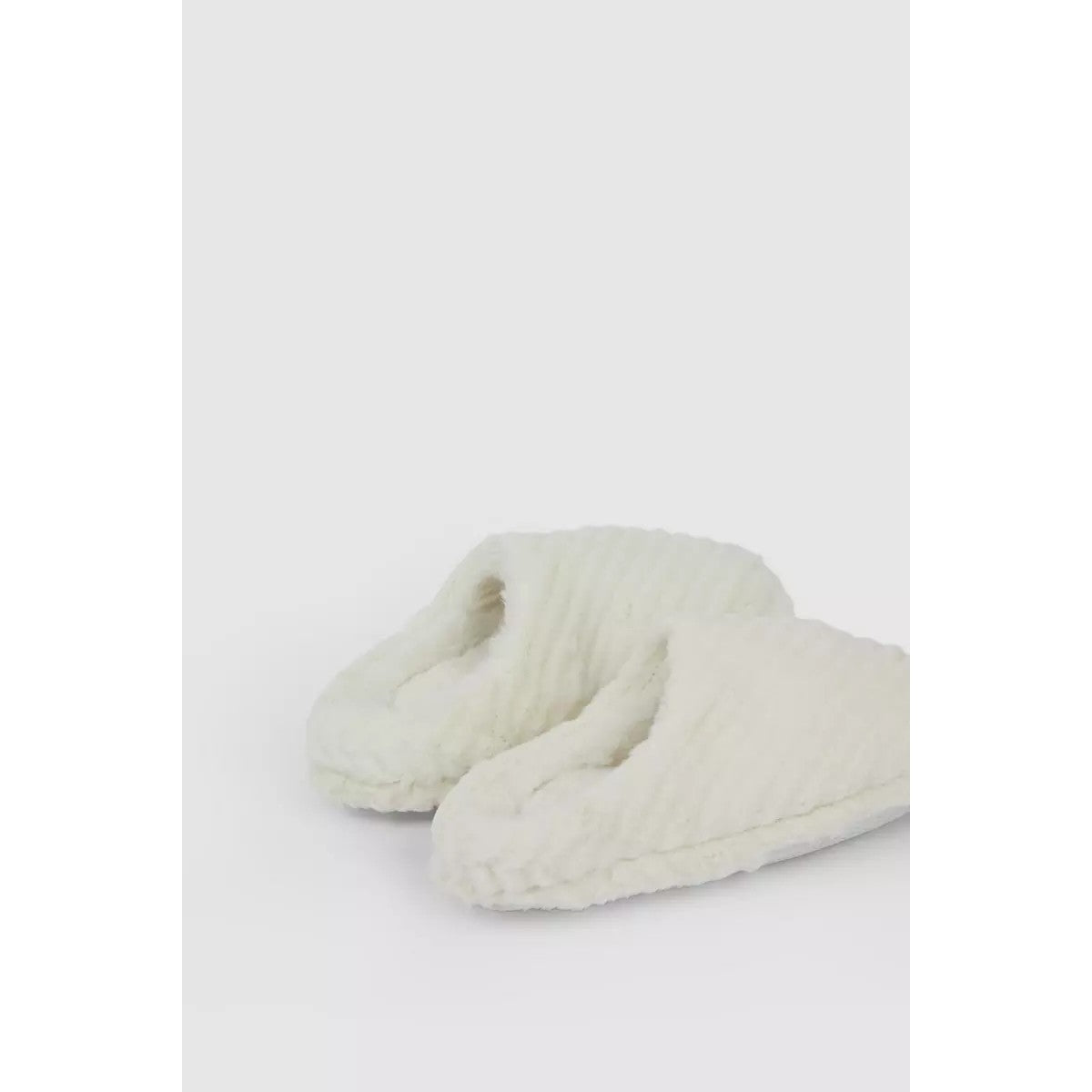 White - Back - Debenhams Womens-Ladies Chevron Fluffy Slippers