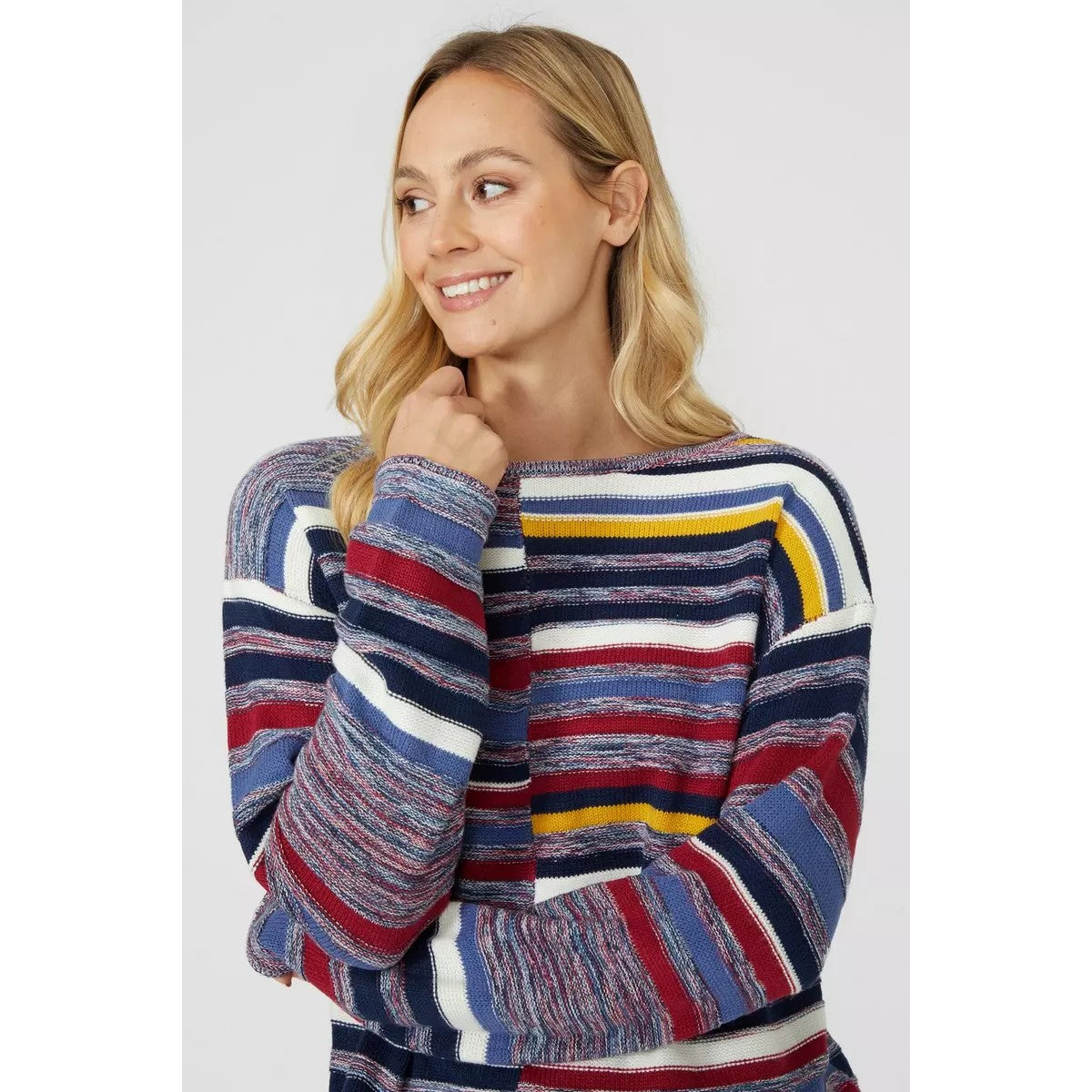 Pink - Side - Mantaray Womens-Ladies Striped Textured Jumper