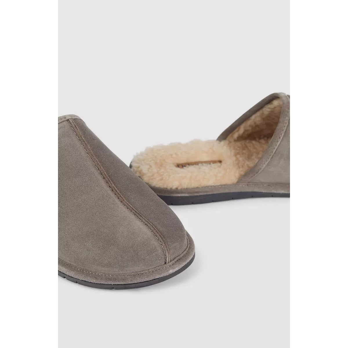 Grey - Side - Debenhams Mens Suede Slippers