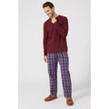 Wine - Close up - Debenhams Mens Checked Grandad Collar Long Pyjama Set