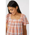 Bright Pink - Side - Mantaray Womens-Ladies Checked Square Neck Top