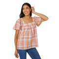 Bright Pink - Front - Mantaray Womens-Ladies Checked Square Neck Top